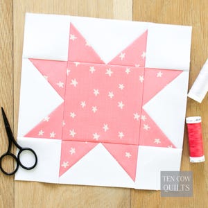 Patrón de paper piecing de Sawtooth Star Foundation, FPP, bloque de edredón, clásico tradicional, pequeño, mini, varios tamaños, patrón en PDF