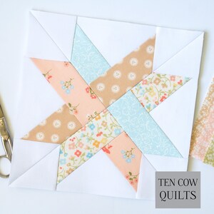Cartamodello per patchwork a forma di stella intrecciata, 5 misure, FPP, 12 pollici, 10 pollici, 8 pollici, 6 pollici, 5 pollici, stella a denti di sega, download PDF, blocco trapuntato immagine 8