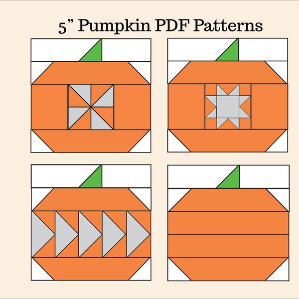 Pumpkin Quilt Block Pattern, Farmhouse, Mini Small, Traditional, PDF Download, Table Runner Topper, 5-inch