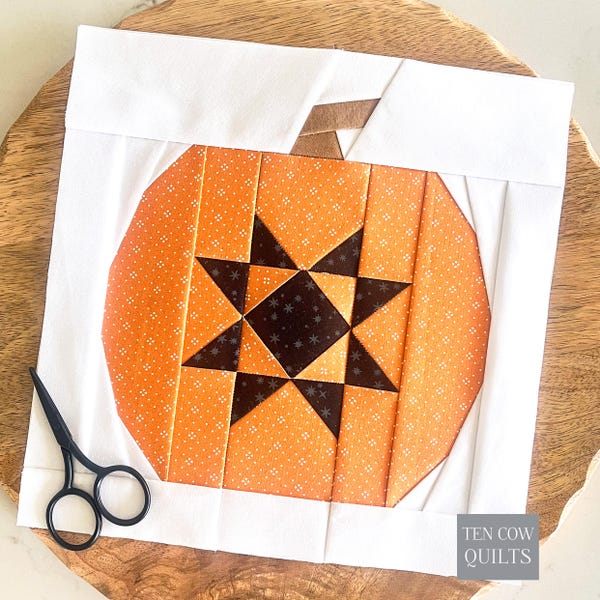 Barn Star Pumpkin Quilt Block Pattern, Foundation Paper Pieced, 6", 8", 9", 10" PDF Download, Fall Autumn