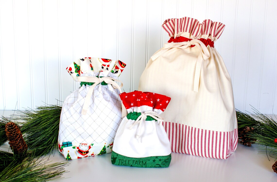 Drawstring Bag Pattern Fabric Gift Bags Holiday DIY Sewing Etsy