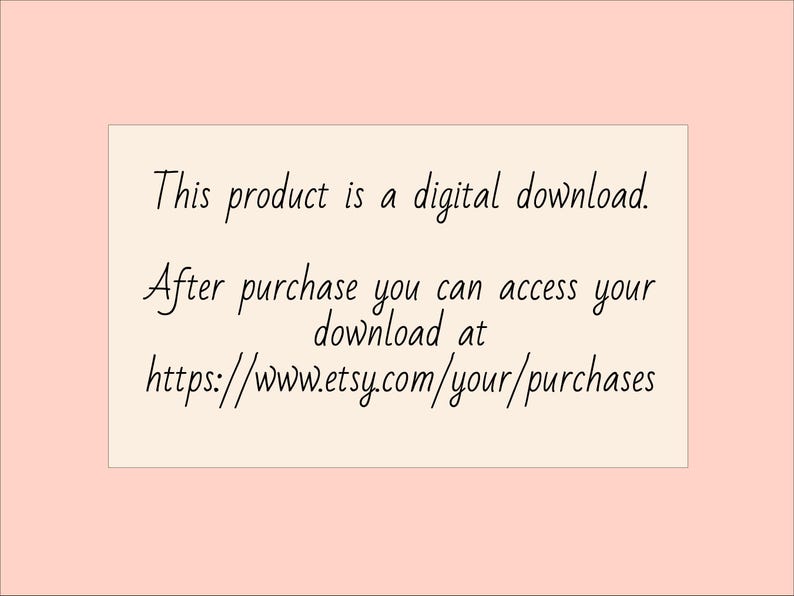 Pode incluir: An&uacute;ncio de produto de download digital em um cart&atilde;o retangular bege claro, em um fundo rosa suave. O texto indica que o produto &eacute; um download digital e fornece um link para acess&aacute;-lo ap&oacute;s a compra.