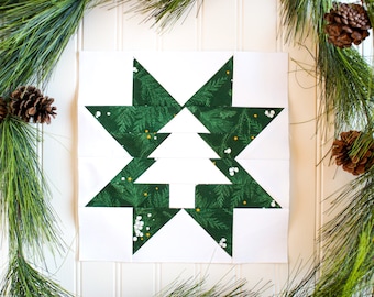 Foundation Paper Christmas Tree Star Piecing Pattern, Quilt Block, Multiple Sizes, PDF Download, Holiday Quilt Square