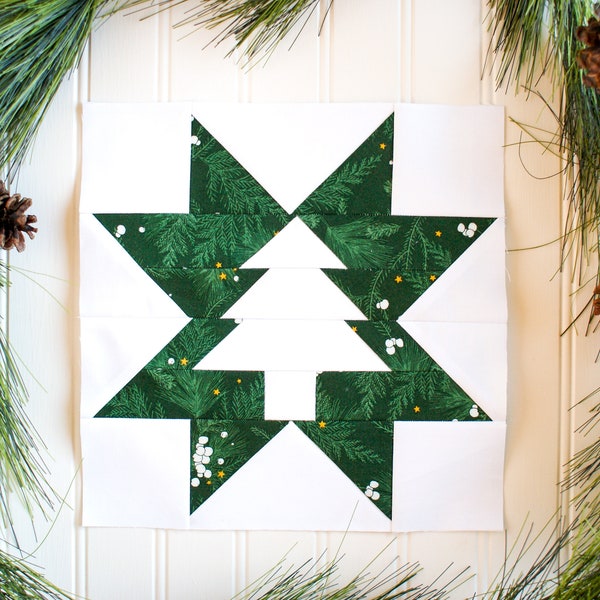 Foundation Paper Kerstboom Ster Piecing Patroon, Quiltblok, Meerdere maten, PDF-download, Vakantiequiltvierkant