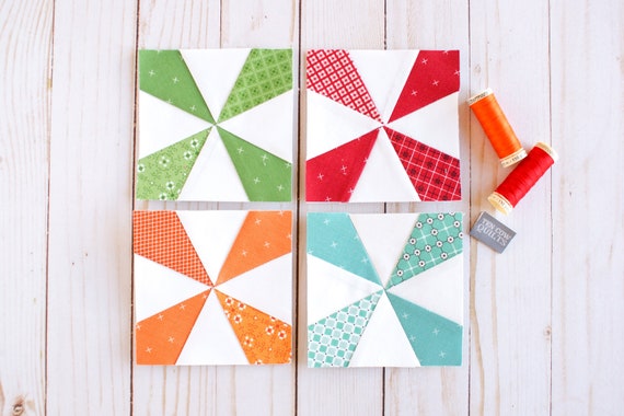 Windmill Foundation Paper Piecing Pattern, FPP, Kaleidoscope, 3-inch, 4-inch, 5-inch, 6-inch, 7-inch, 8-inch, small mini quilt block, large