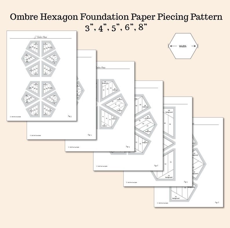 Star Ombre Hexie Foundation Paper Piecing Pattern, FPP, Multiple Sizes ...