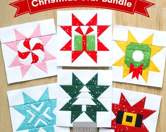 Christmas Star Bundle, 6 Patterns Included, Foundation Paper Pieced, Quilt Blocks, PDF Download