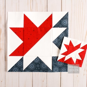 Sunrise Star, 7 misure, modello Foundation Paper Pieced, FPP, stella a denti di sega, patriottica, americana, piccola patchwork minuscola, scrappy, PDF stampabile