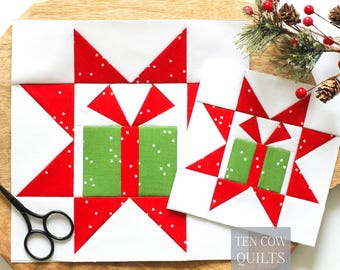 Present Star 6 Sizes Foundation Paper Piecing Pattern, FPP, Quilt Block, Digital PDF Download, Christmas, Holidays,