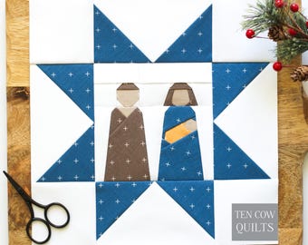 Joseph and Mary Star Quilt Block Pattern, Foundation Paper Pieced, FPP, Christmas
