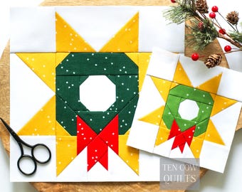 Wreath Star 6 Sizes Included, Foundation Paper Pieced Pattern, Quilt Block, PDF Download, FPP