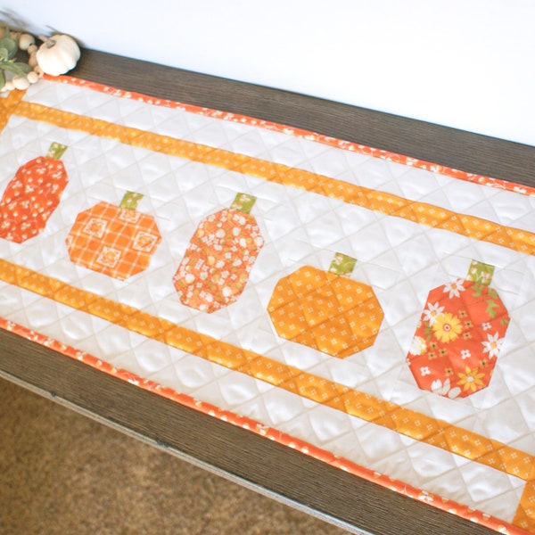 Fall Table Runner Pattern, PDF Download, Pumpkin Autumn October November Thanksgiving Halloween Topper Small Mini Quilt