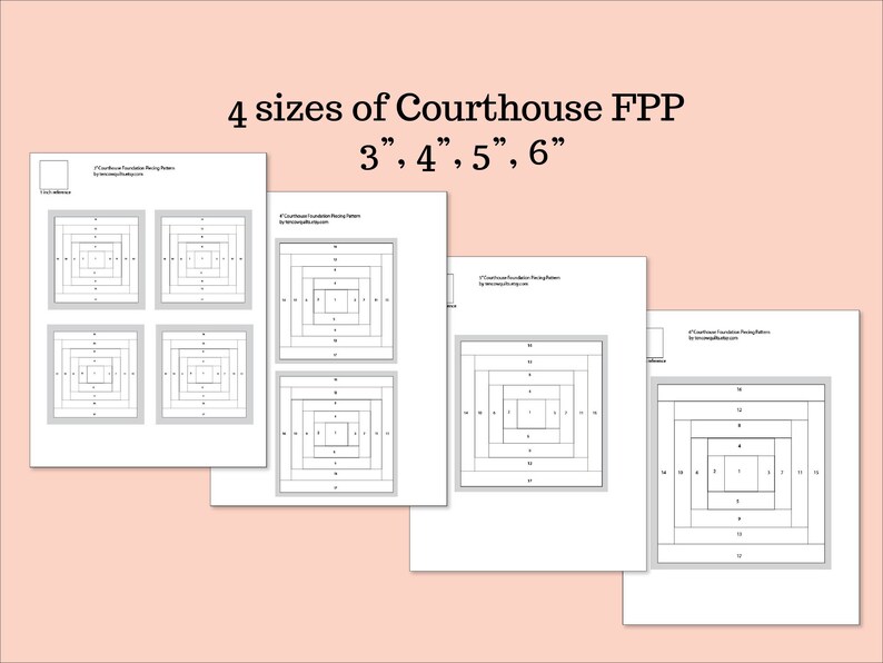 Blocco trapunta del tribunale, PDF, Foundation Paper Pieced, modello FPP, blocco da 6 pollici, 5 pollici, 4 pollici, 3 pollici, Mini Quilt, Blocco, Piccolo immagine 6