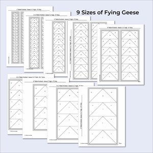 Patrón de papel base Flying Geese de 9 tamaños, borde de edredón, varios tamaños, FPP, moderno, fácil para principiantes, pequeño detalle imagen 3