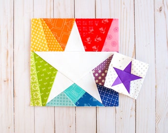 Kaleidoskop Stern Quilt-Block-Muster: FPP, Rainbow Star (PDF Download)