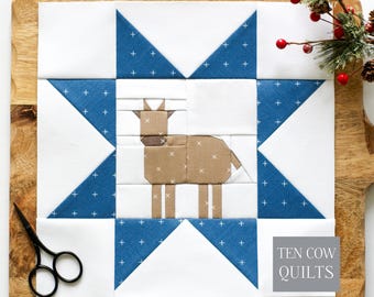 Cow Star, Nativity Collection, Foundation Paper Pieced, Quilt Block Pattern, PDF Download