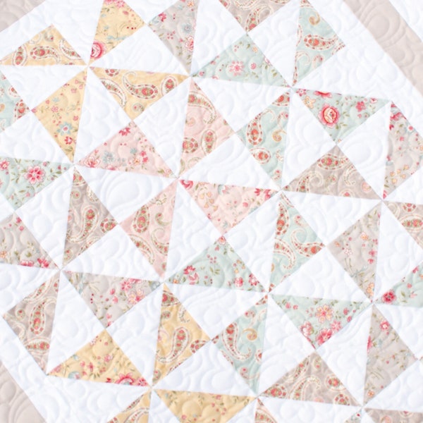 Pinwheel Baby Quilt Pattern, Débutant facile, Petit Mini, Charm Pack, Téléchargement PDF, Scrappy Gender Neutral, Lap Blanket, Traditional Classic,