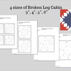 Broken Log Cabin, FPP, Foundation Paper Piecing, 3 pollici, 4 pollici, 5 pollici, 6 pollici, PDF, Download, 4 misure, Geometrico, Motivo tradizionale