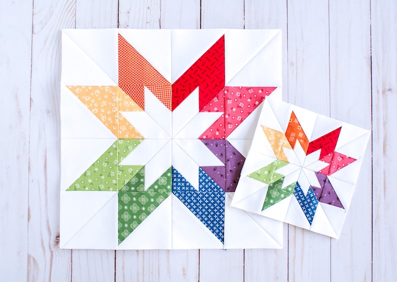 Double Star Quilt Block: FPP Pattern, 5 Sizes (PDF Download) image 2
