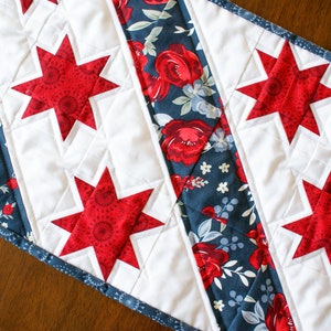 Patriotic Table Runner, Stars & Stripes Pattern, Mini Quilt, PDF, Americana, Red White Blue, Table Topper, Fourth of July, Sawtooth Navy
