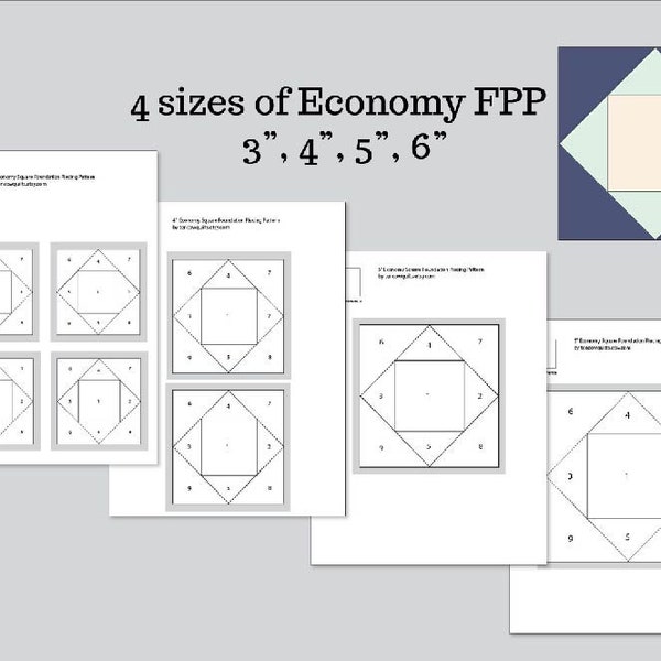 Economy Quilt Block Pattern, Foundation Paper Pieced, FPP, Square in a Square, Mini Block, Small Quilt, PDF Download, 3-inch, 4-inch, 5-inch