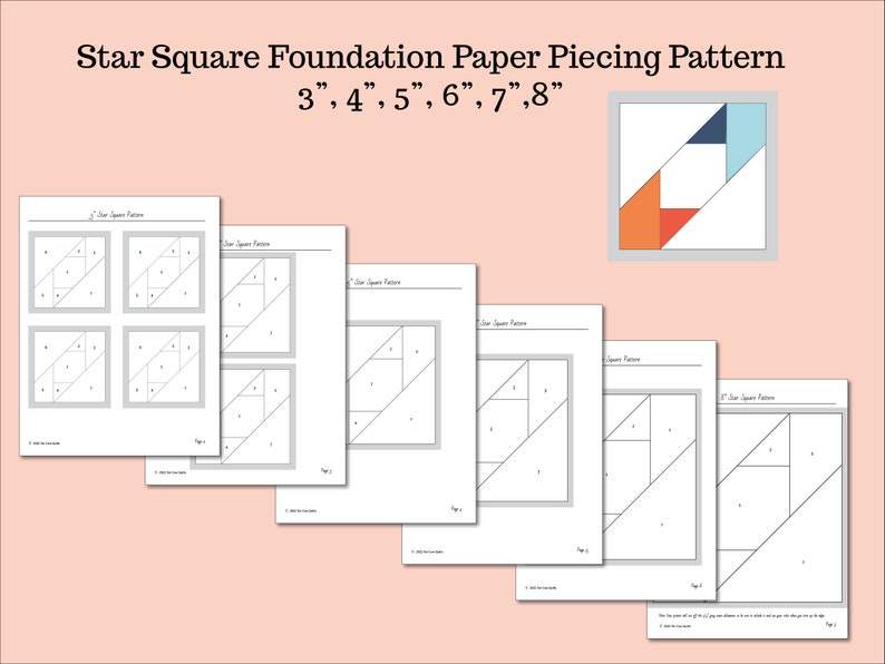 Star Square Foundation Paper Piecing Pattern, FPP, Star Quilt Block, PDF Download, Scrap Quilt, image 2