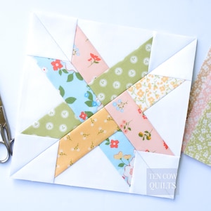 Woven Star 5 Sizes Foundation Paper Piecing Pattern, FPP, 12-inch, 10-inch, 8-inch, 6-inch, 5-inch, Sawtooth Star, PDF Download, Quilt Block