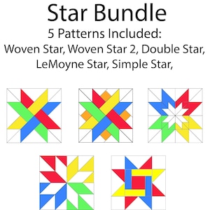 Pacchetto stelle, modelli di carta da parati Foundation Piecing, FPP, stella intrecciata, dente di sega, LeMoyne, Liberty, semplice, stella doppia, file PDF, più Si