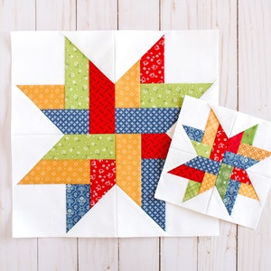 Modello di patchwork di carta per fondazioni Log Cabin Star, blocco trapuntato, diverse dimensioni, FPP, PDF, 6 pollici, 7 pollici, 8 pollici, 9 pollici, 10 pollici, 12 pollici