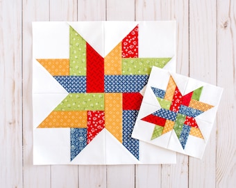 Log Cabin Star Foundation Paper Piecing Pattern, Quilt Block, Multiple Sizes, FPP, PDF, 6-inch, 7-inch, 8-inch, 9-inch, 10-inch, 12-inch