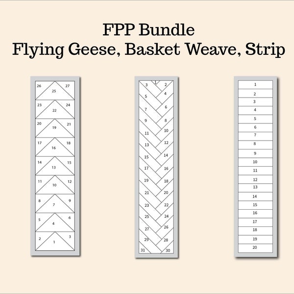 FPP Bundle, Borders Strips, Flying Geese, Basket Weave, Strip, One Inch, Two Inch, Foundation Paper Pieced, PDF Digital Pattern