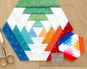 Triangle Hexagon 6 Sizes Included, Foundation Paper Pieced Pattern, FPP, Log Cabin, PDF Download