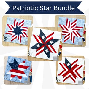 Paquete de estrellas patrióticas, patrones de bloques de patchwork, técnica Foundation Paper Pieced (FPP), descarga en PDF