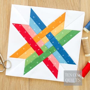 Blocco trapuntato Woven Star in 6 misure, tessuto due volte, modello: FPP, download PDF, carta di fondazione
