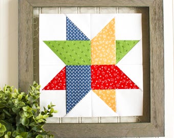 Lucky Star 6 Sizes Foundation Paper Pieced Pattern, FPP, Five-inch, Six-inch, Eight-Inch, Nine-inch, Ten-inch, 12", Patchwork Scrappy