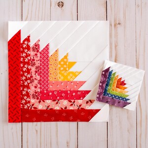 Lilly Log Cabin, mönster för lapptäcke, FPP, tulpan, blomma, quiltblock, PDF-nedladdning, flera storlekar, liten 7,5 cm, 20 cm bild 3