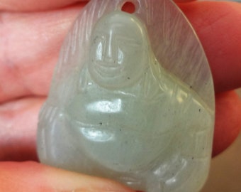 Carved New Jade Buddha Pendant, Gemstone Jewelry Supply (26x32x10mm)