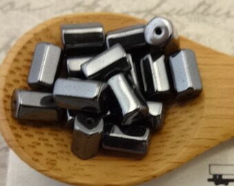 Hematite Six Sided Tube Beads, 8x5mm Faceted Hematite Tube Beads, Qty 20 beads, Jewelry Making Beads