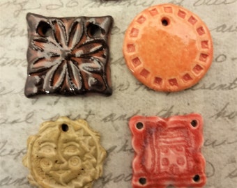 Artisan Ceramic Pendants, Destash Pendants for Jewelry Making, Five Ceramic Pendants