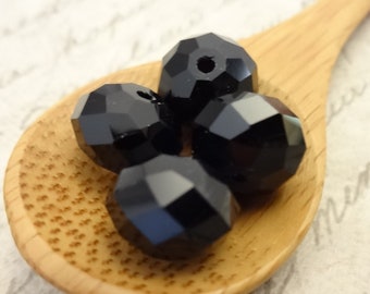 Black Onyx Faceted Rondelles, 8mm Faceted Black Onyx Beads, Qty 10 beads, Jewelry Making Beads