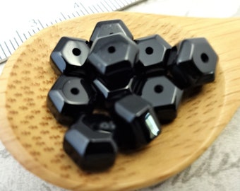 Black Onyx Faceted Drums, 8mm Faceted Black Onyx Beads, Qty 10 beads, Jewelry Making Beads