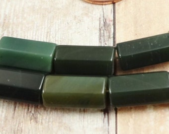 Imperial Jasper Beads Faceted Tube Beads Jasper Beads Green Gemstones Natural Jasper Beads Dark Green Natural Stone Beads 12x5mm Qty 6