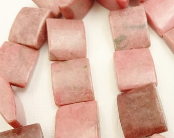 Rhodonite Beads, Rhodonite Flat Rectangle Beads, 18x15mm, Pink Stone Beads, Qty 4, Natural Gemstone Beads