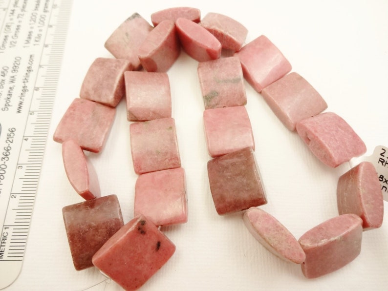 Rhodonite Beads, Rhodonite Flat Rectangle Beads, 18x15mm, Pink Stone Beads, Qty 4, Natural Gemstone Beads image 1