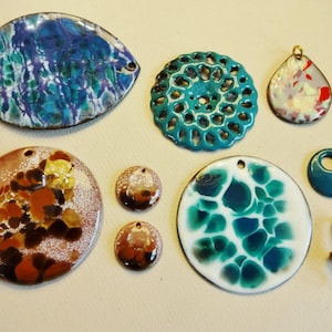 Destash C-Koop Enamel Pendants Bracelet and Earring Components, Destash Artisan Enamels, Jewelry Making Supplies