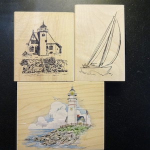 Lighthouse or Sailboat Wood Rubber Stamp | For Card Making Scrapbooking Handmade | Decorative Journaling