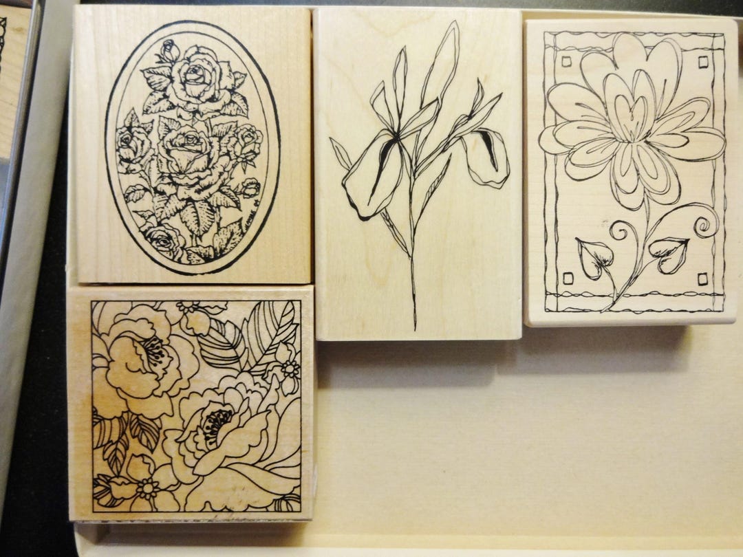 Flower Rubber Stamp | Wood Block Stamp for Card Making - Etsy