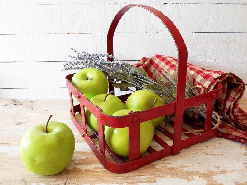 Vintage Small Red Metal Industrial Basket / Heavy Duty Square image 0