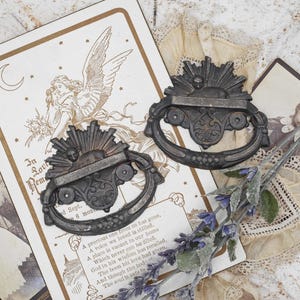 Pair Antique Victorian Lamb Of God Child&#39;s Casket Handle Coffin Embellishments / Damaged