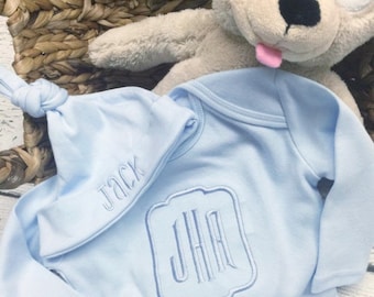 Infant boy gown, newborn gown, tone on tone, Baby Boy Monogrammed Infant Gown, Classic newborn gown, Monogramed baby gown, Going home outfit